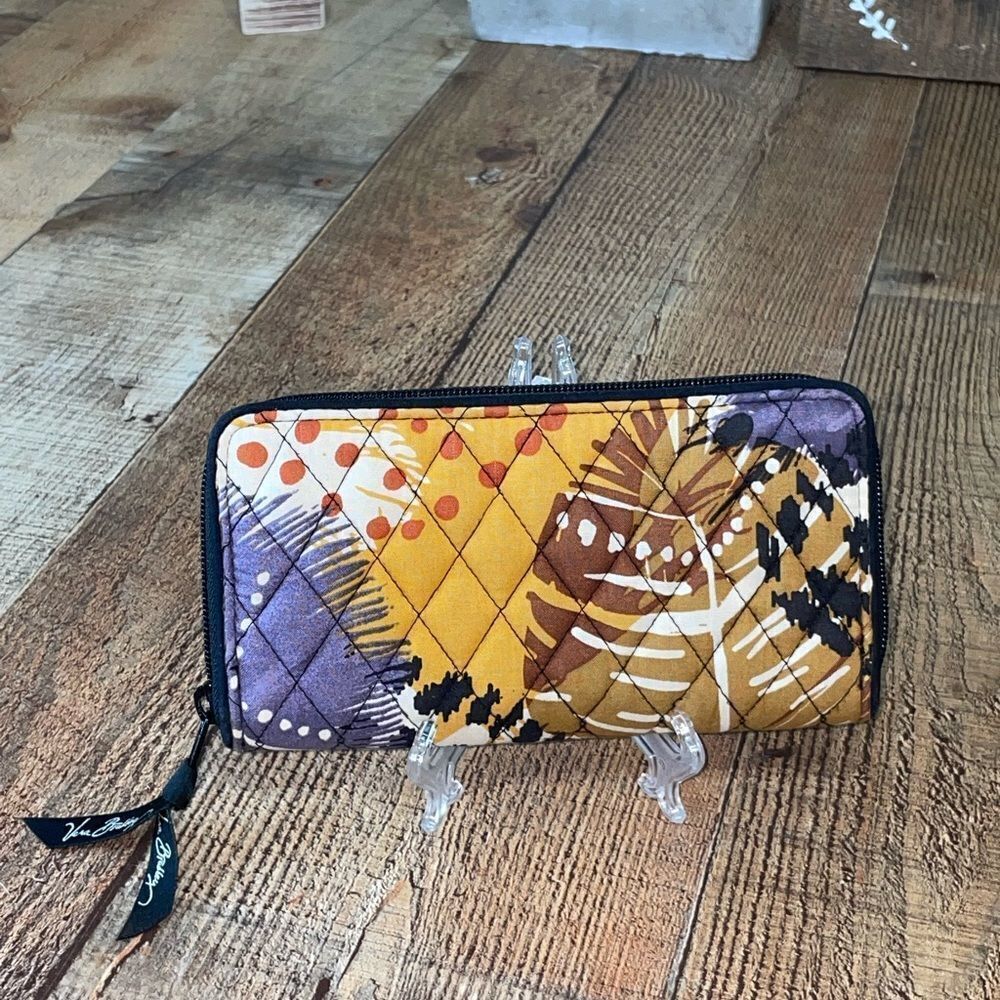 Vera bradley painted feathers zip around wallet